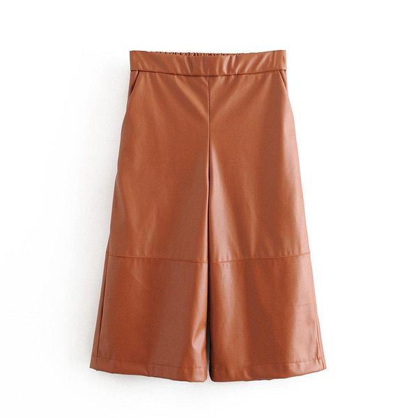 

women's pants & capris womenspu leather trousers elastic waist wide leg office ladies faux loose winter brown, Black;white