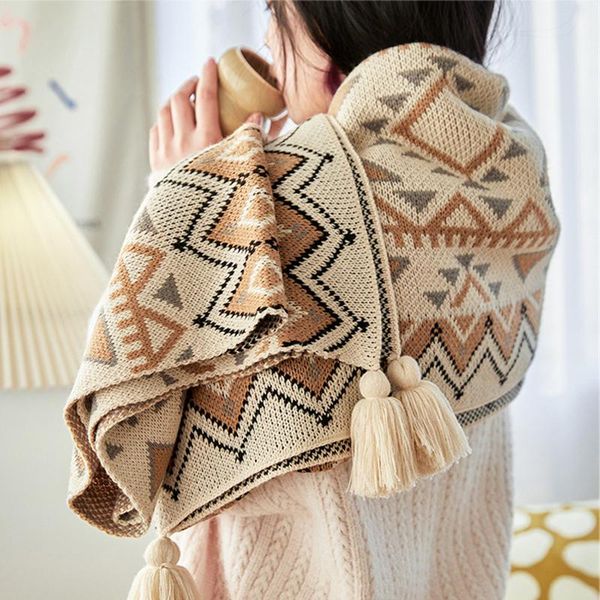 

blankets knitted blanket geometric throw thick for travel sofa bedspread on the bed shawl 130x150cm