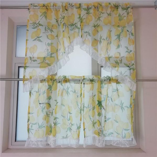 

curtain & drapes 4pcs set kitchen cafe lemon peach voile sheer door panel valance for dining room rod pocket home decora dl-wp166