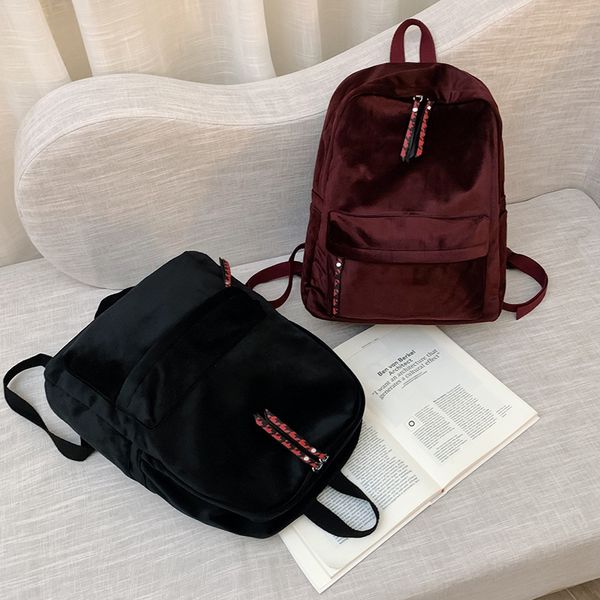 

women backpack trend fashion retro solid color school high capacity teen girl bag