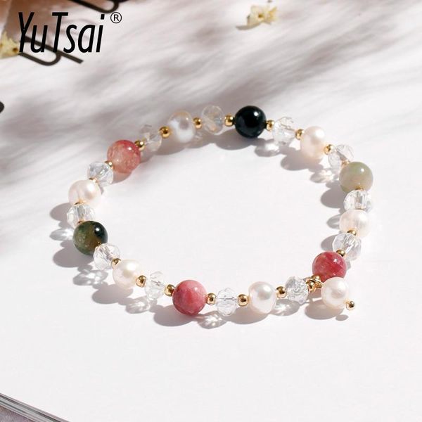 

beaded, strands yutsai charm korean colorful crystal pearl bracelets glass beads & bangles for women jewelry gifts yt067, Black