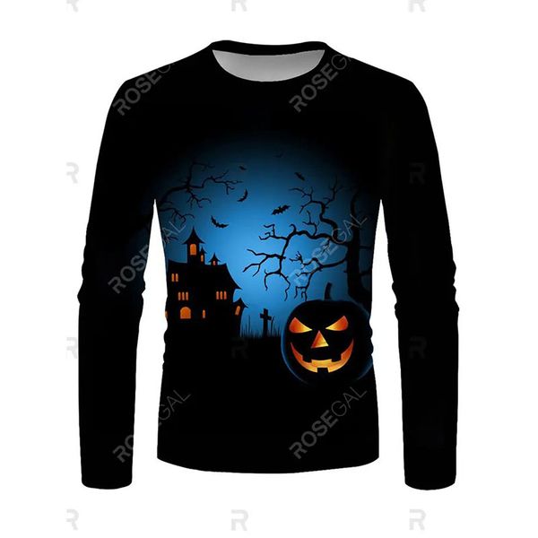 

halloween night men's pumpkin pattern crew neck casual t-shirt, Black
