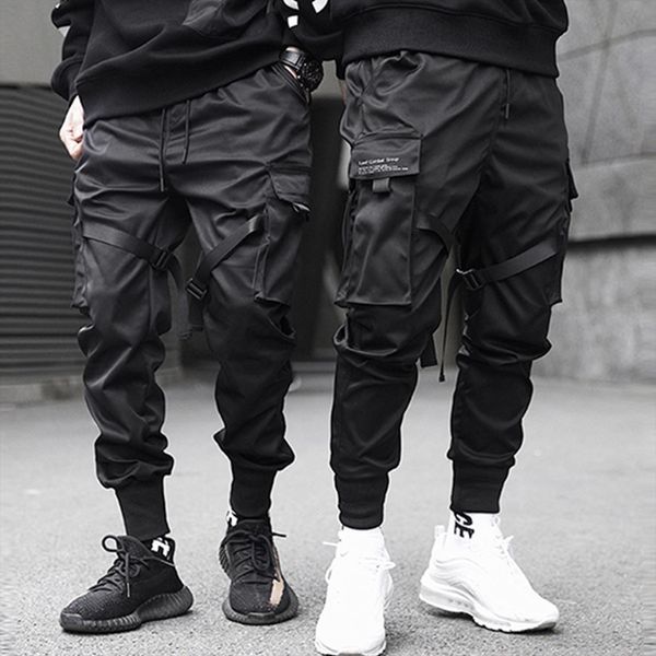 

ribbons hip hop cargo black women pant pocket streetwear harajuku techwear trousers harem joggers sweatpants