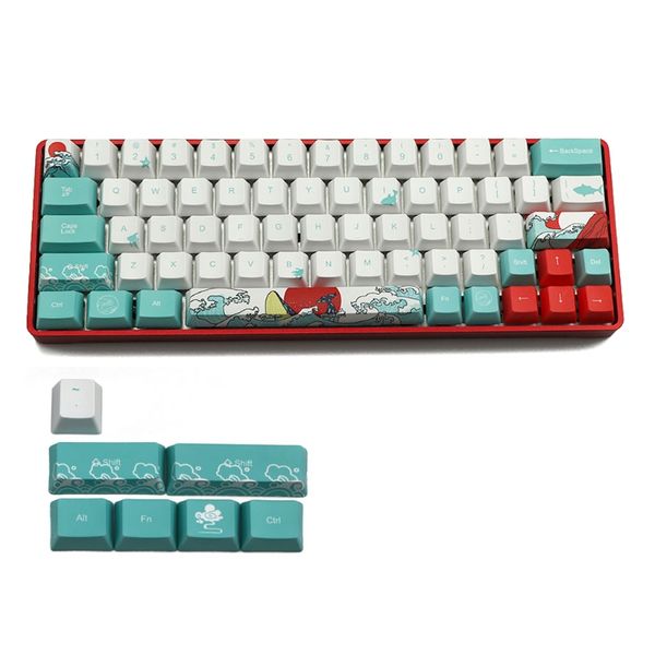 71 tasti Sea Coral Ukiyo-e Keycap sublimazione della tintura OEM tastiera meccanica Keycap per GH60 XD64 DZ60 GK61 GK64