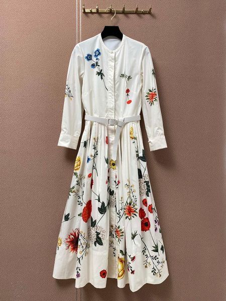 

spring women flower prints long sleeve white 100% cotton fashion dress gndz 1.21 casual dresses, Black;gray