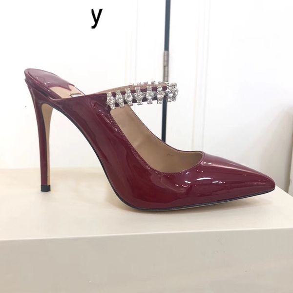 

sandals super high heels slippers shiny real leather rhinestone pointed toe crystal decor party dress shoes summer sandals pumps m, Black