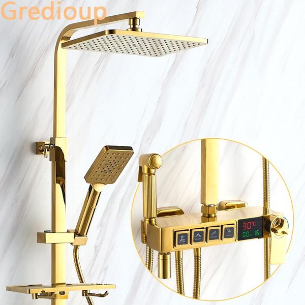 

digital shower system bathroom gold smart thermostatic set wall mount square head bath faucet fainfall spray faucets sets