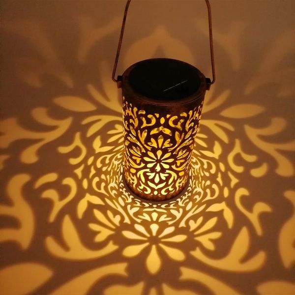 

solar garden light metal hollow flower projection landscape led lawn waterproof lamps