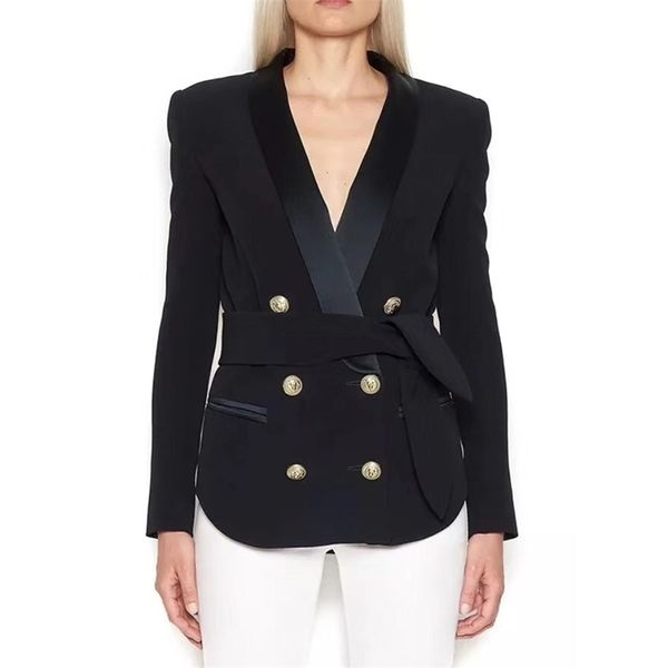 Высокое качество EST Дизайнерская куртка женская элегантная двубортная кнопки льва.