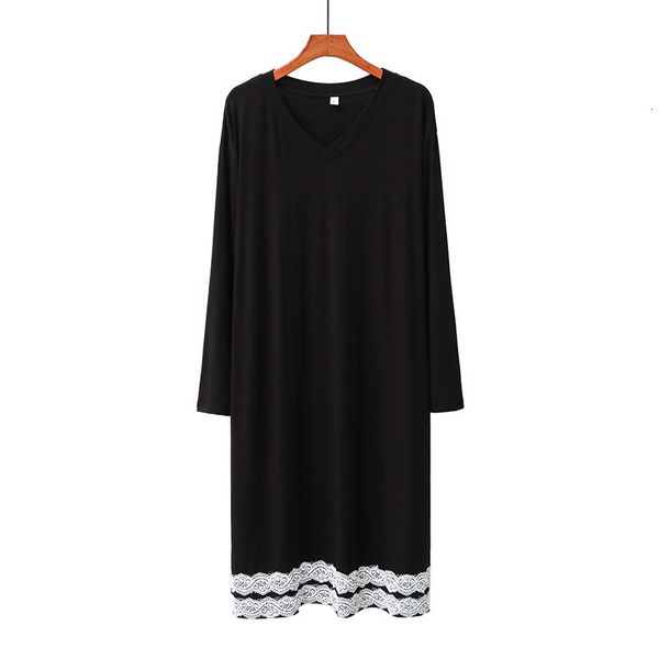 

women's sleepwear loose modal cotton night dress women nightgowns long sleeve sleepwear v neck loungewear nightshirt female vestido de, Black;red