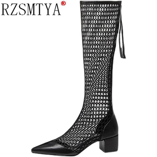 

women sandals boots summer gladiator zipper mesh breathable med heels fashion boots designer shoe women 211006, Black