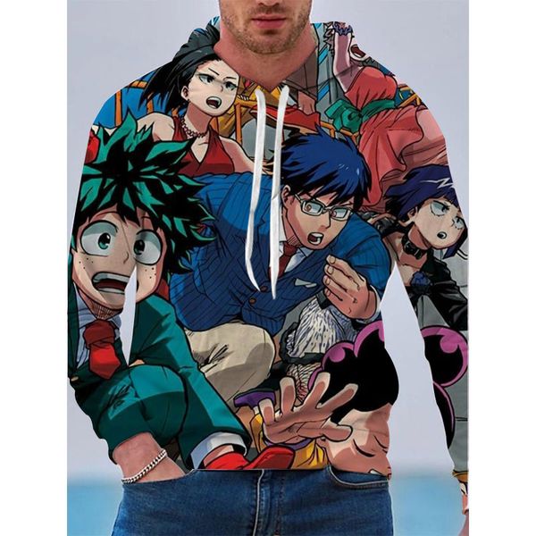

my hero academia run away pattern men is a 3d printed hoodie visual impact party punk goth round neck sweatshirt hoodie, Black
