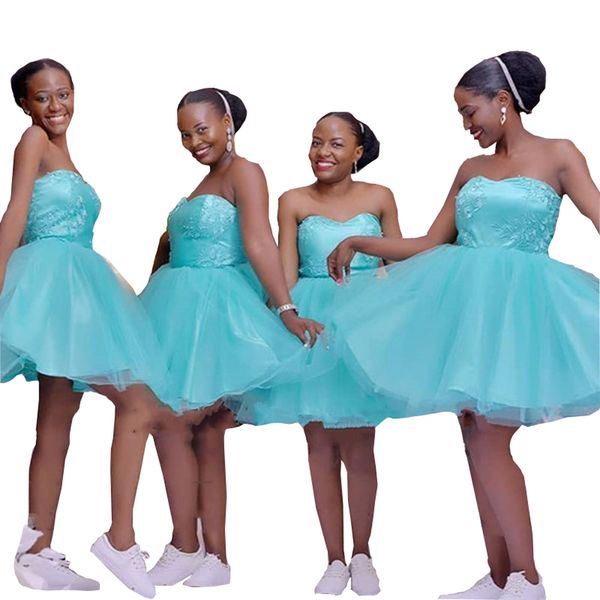 

2022 aqua blue tulle short wedding guest dresses bridesmaids dress strapless lace plus size prom party evening gowns, White;pink