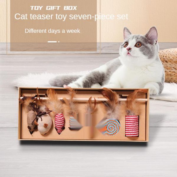 

cat toys toy seven-piece gift box set feather bells funny stick linen mouse catnip pet supplies interactive plush