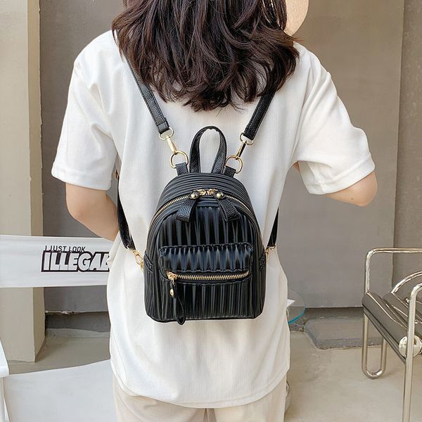 

mini small backpack womens 2021 new fashion all-match pleated pattern small backpack ins super net red small black bag