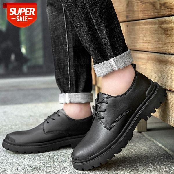 

leather shoes men's korean version of the trend all-match handsome lace casual youth british black small #1d0e