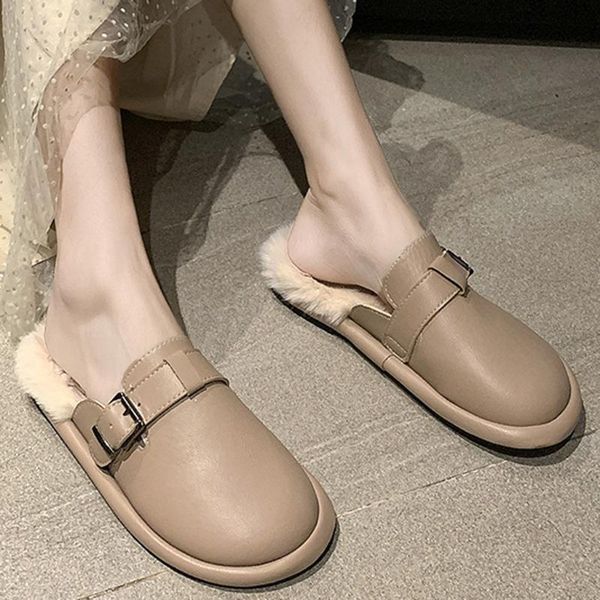 

slippers women's outdoor platform - bottom lazy shoes buckle warm casual zapatos mujer 2021, Black