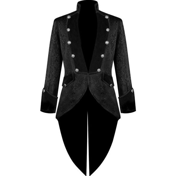 

men's jackets 2021 men steampunk vintage coat stand collar single breasted solid gothic male long sleeve slim clothes outerwear, Black;brown