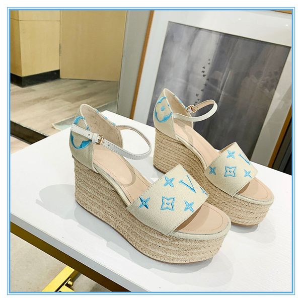 

2021ss women high heels sandal wedge platform sandals fashion trend popular ladies wedge cataclou sandals straw flax sole shoe colors with b, Black