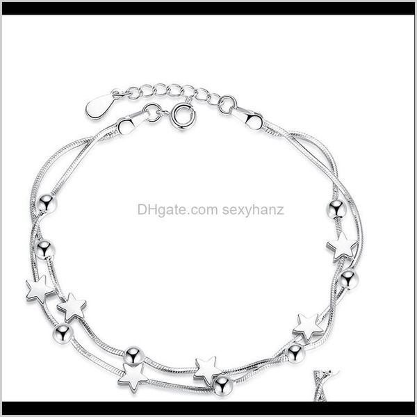 

charm drop delivery 2021 korean charms bracelet star square beads for women sier plated color bracelets & bangles jewelry j1112 vwvmd, Golden;silver