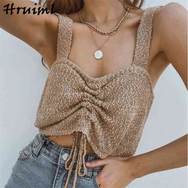 

summer women solid camisole short vest seaside vacation drawstring slim fashion s clothes casual crop 210513, White