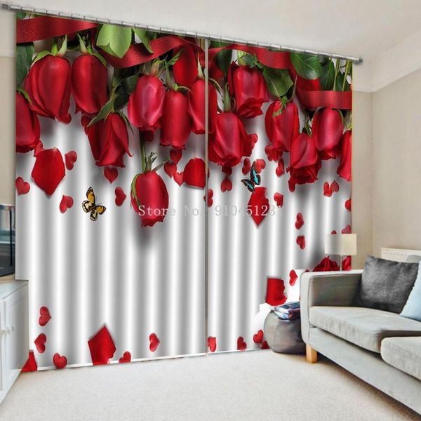 

curtain & drapes luxury blackout 3d window curtains for living room bedroom red rose fresh flowers wedding decorations