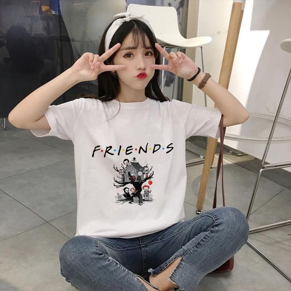 

showtly camisas mujer terror womens villain friends movie hipster o neck short sleeve aesthetic plus size graphic women tee, White