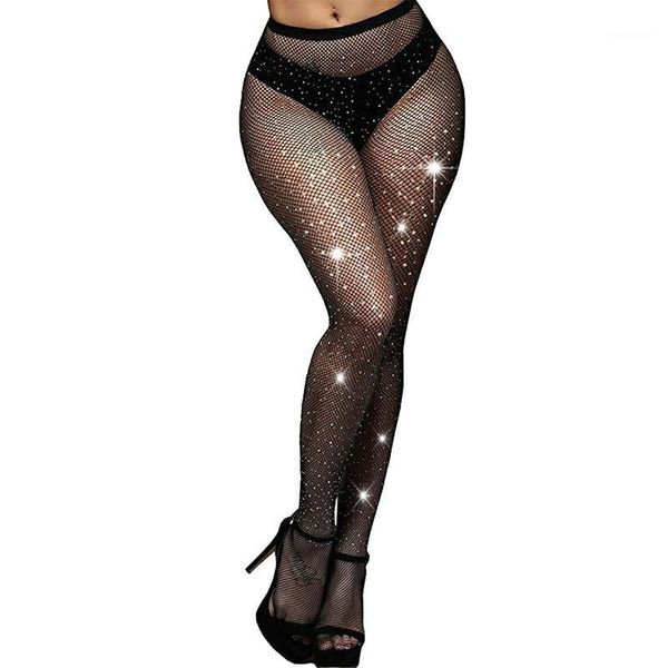 

socks & hosiery shinning rhinestone fishnet pantyhose women small mesh net stockings with feet erotic ladies club hollow tights, Black;white