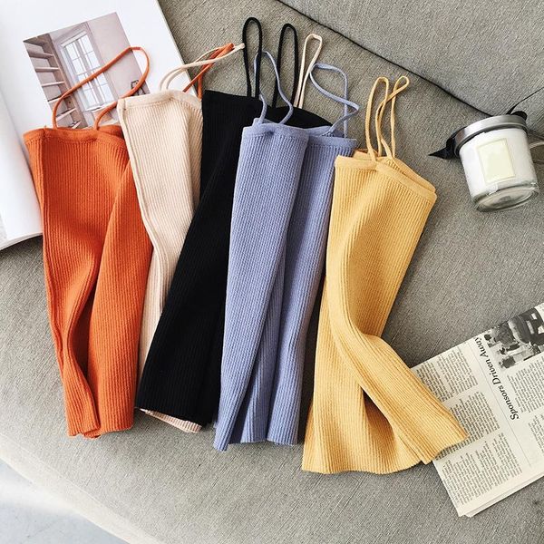 

women's tanks & camis daxin woman girl slim straight tank short section thin knit v female bottoming, White