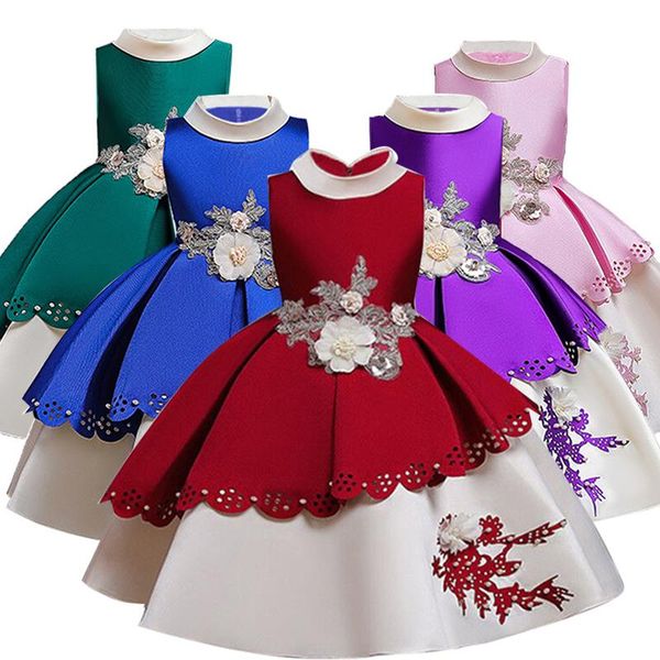 

bridesmaid dress girls embroidery kids dresses for costumes elegant party princess year children clothing girl's, Red;yellow