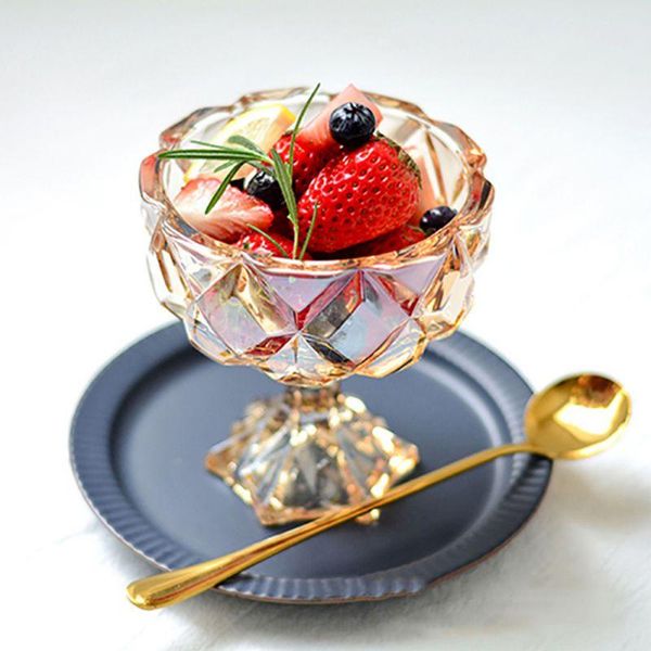 

nordic creative fashion household yellow tall glass dessert ice cream milkshake mousse oatmeal cold drink cup 280ml wine glasses