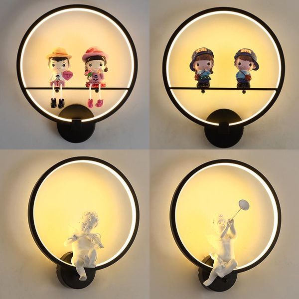 

wall lamp modorn led inimalist art round lights angel dove couples indoor home decoration cozy bedroom foyerstair bird