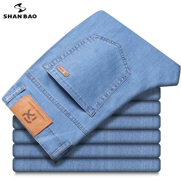 

spring summer classic brand business casual men's straight thin denim jeans high-quality lyocell stretch lightweight 210716, Blue