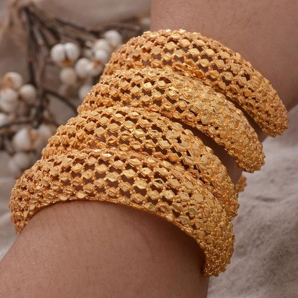 

bangle 4pcs/set dubai bangles ethiopian gold color cuff for women bride wedding bracelet african arab jewelry middle east, Black