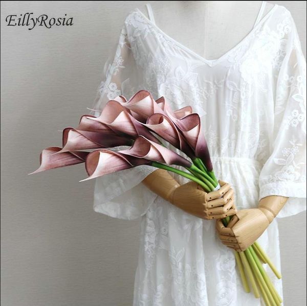 

wedding flowers eillyrosia long cala lily bridal bouquet white pink purple color bridesmaid holding elegant simple home decoration