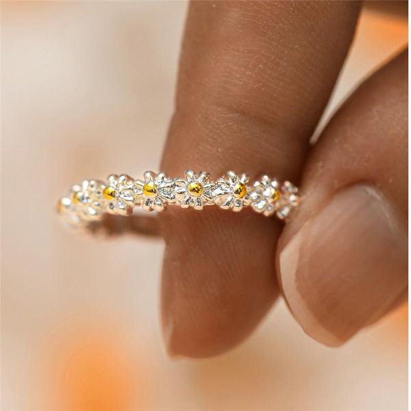 

wedding rings 2021 korean style daisy flower for women adjustable opening finger ring bride engagement statement jewelry gift, Slivery;golden