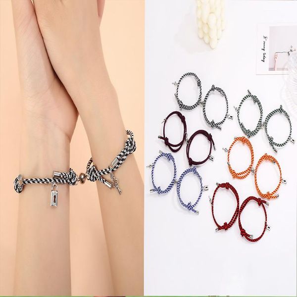 

charm bracelets couple key lock magnet attraction bracelet strip adjustable hand rope magnetic minimalist for women friendship lovers, Golden;silver