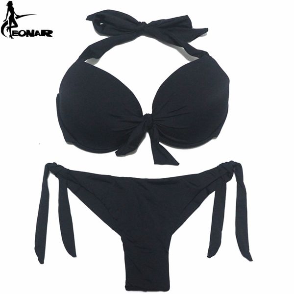 Eonar Bikini Solid Swimsuits Mulheres Empurrar Bikini Set Brazilian Cut / Classic Breaking Ternos Sexy Plus Size Swimwear 210407