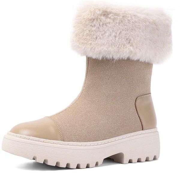

boots rasmeup microfiber women's chunky style 2021 winter fashion warm thick wool cotton shoes women breathable ladies1, Black