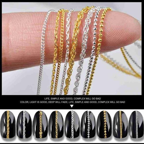 

nail art decorations fashion gold silver metal styles steel ball chain punk style gel polish diy tool, Silver;gold