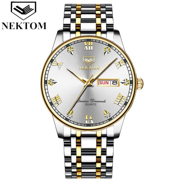 

wristwatches nektom 8211 men watch chronograph sports men's watches waterproof full steel quartz clock male relogio masculino, Slivery;brown