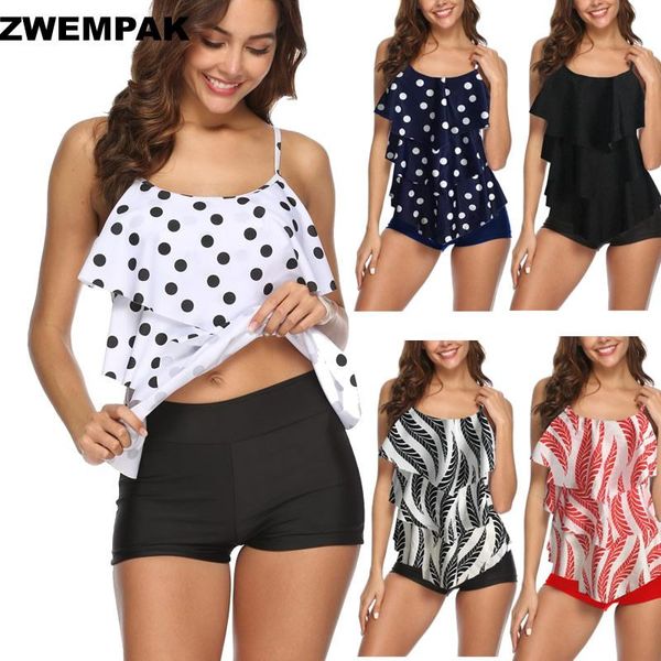 

one-piece suits polka dot printed retro women tankini set summer large xl xxl bathing suit female bikinis plus size ruffle multilayer biquin