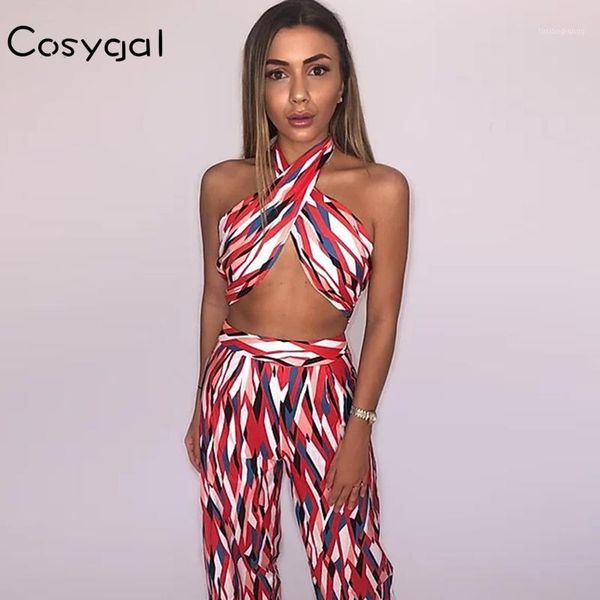 

women's tracksuits cosygal summer beach two piece set crop and long pants striped print 2 women outfits bow tie casual suit, Gray