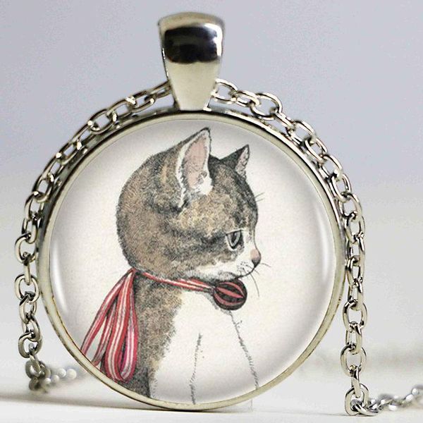 

melancholy cat logo bronze pendant necklace charm women handmade vintage jewelry friendship gift necklaces, Silver
