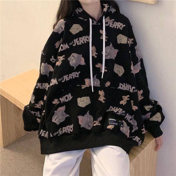 

women's knits & tees real s cartoon full printed hooded sweater, White