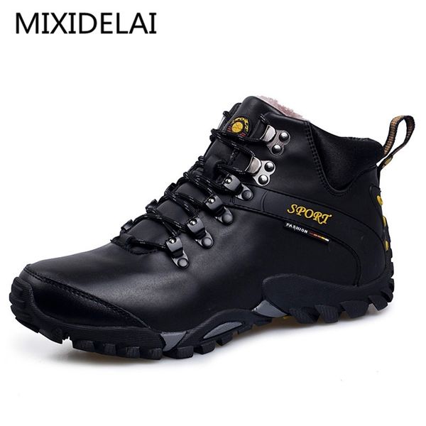 

mixidelai road track men snow boots waterproof men footwear winter ankle boots fur breathable men winter shoes 3 colors 211216, Black