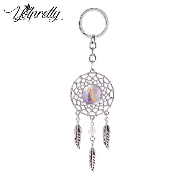 

keychains 2021 fashion lovely girls fairy tale sweety stories glass dome dream catcher keyring handcraft bag holder, Silver