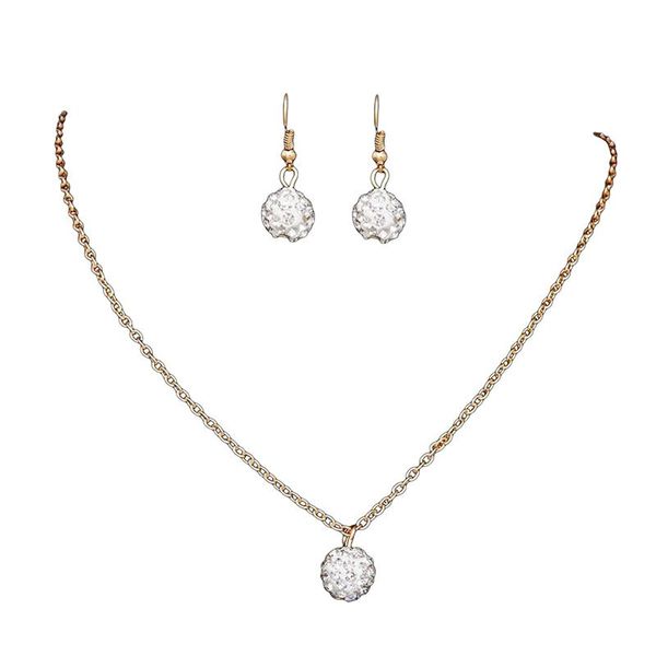 

earrings & necklace fashion women jewelry set ladies rhinestone ball ethnic style ear hook pendant 4 colors, Silver