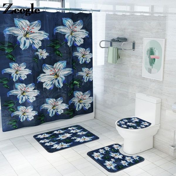 

bath mats waterproof shower curtain and mat set absorbent toilet carpet anti-slip floor rug home decor