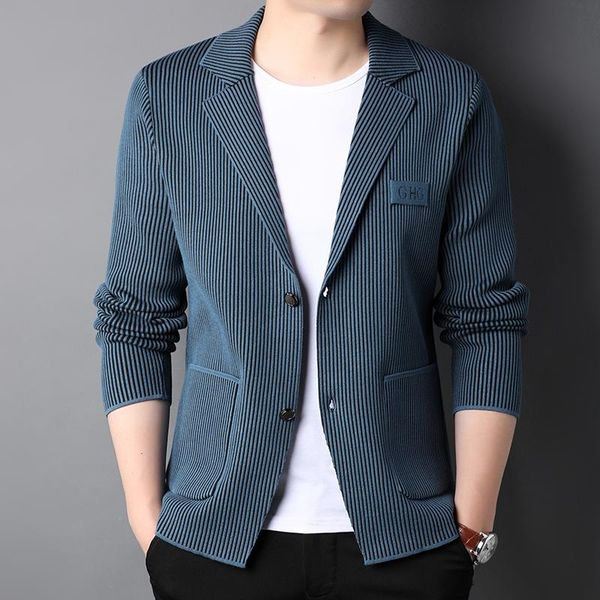 

men's suits & blazers autumn winter knit cardigan mens blazer jacket korean version of fashion pure color business suit casual clothing, White;black